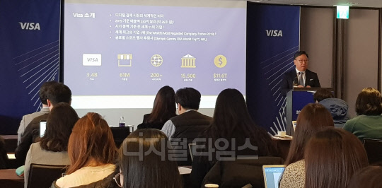 패트릭 윤 비자 코리아 사장이 13일 오전, 서울 중구에 위치한 더 플라자 호텔에서 신년 기자간담회를 열고 2020년 주력 사업 및 활동 계획에 대해 발표하고 있다. 주현지 기자